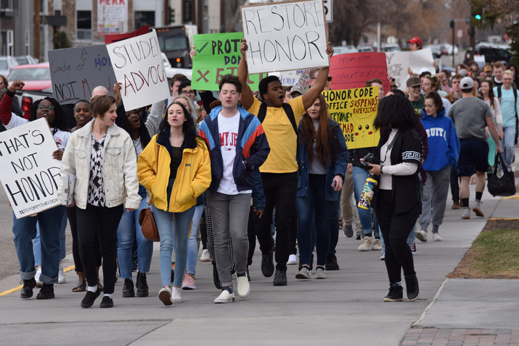 Students protest honor code violations.